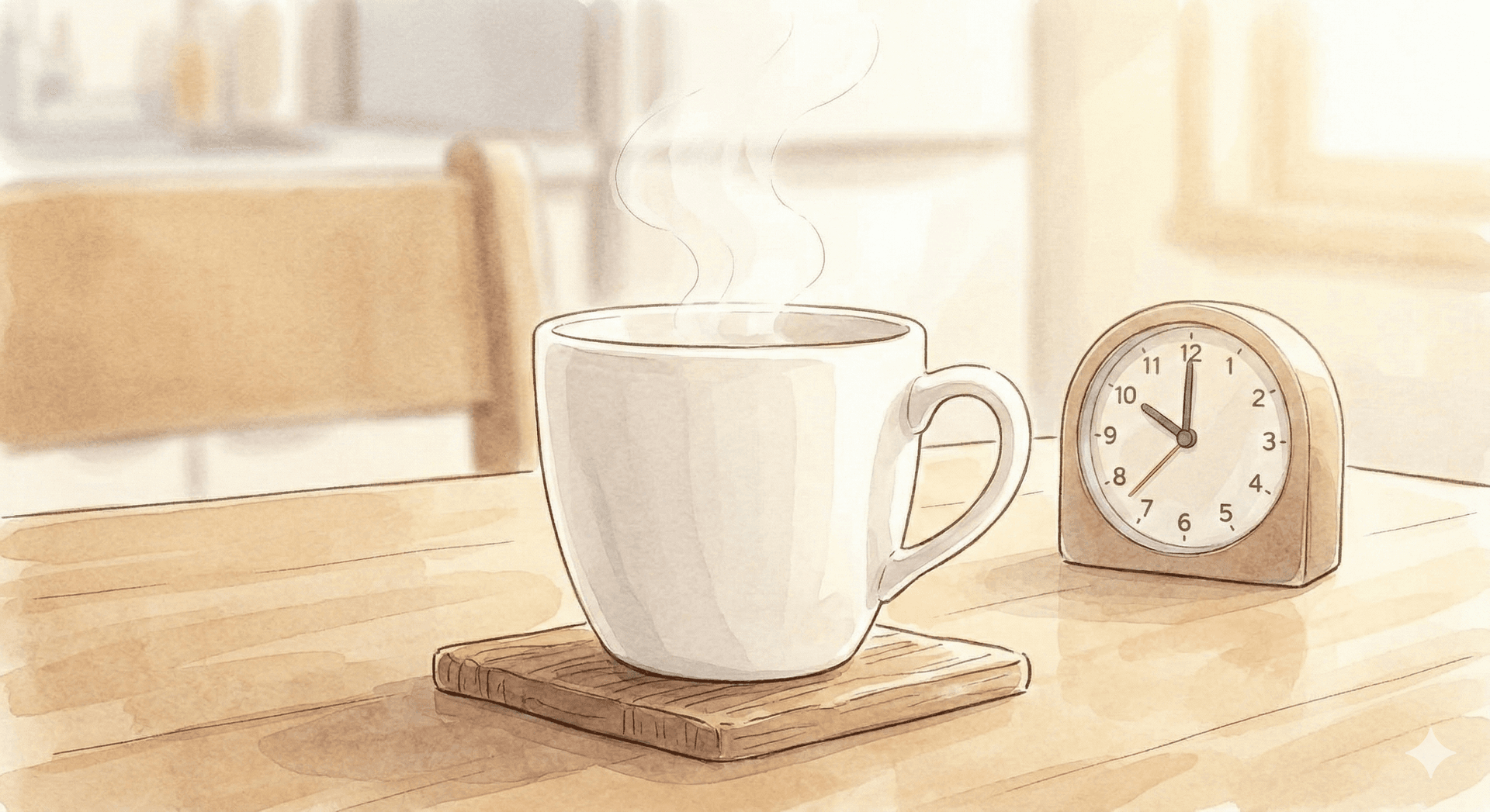 コーヒーと時計のイラスト