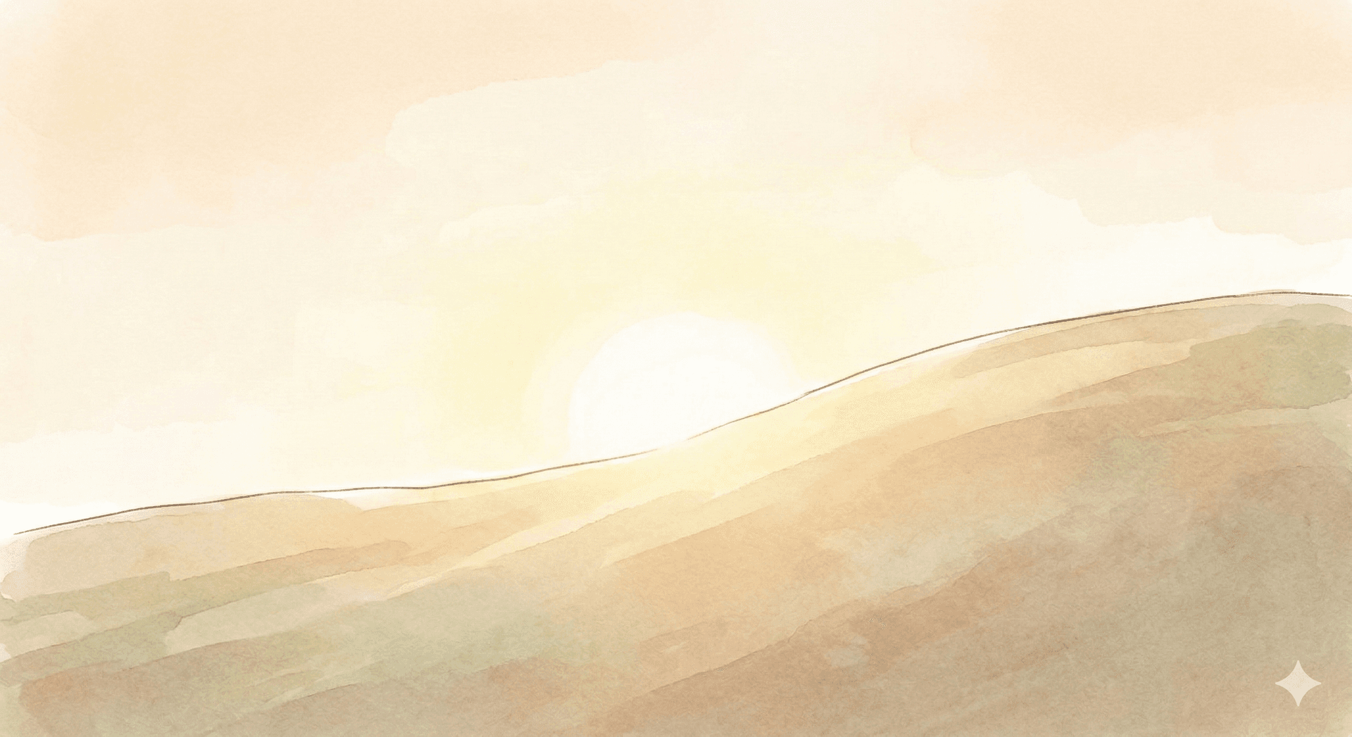 陽の日差しが丘の上から出ているイラスト