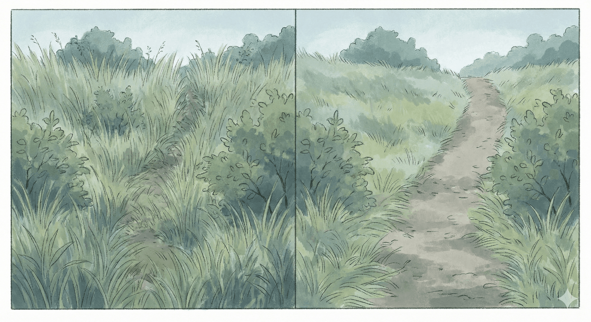 獣道で道が出来上がっているようなイラスト