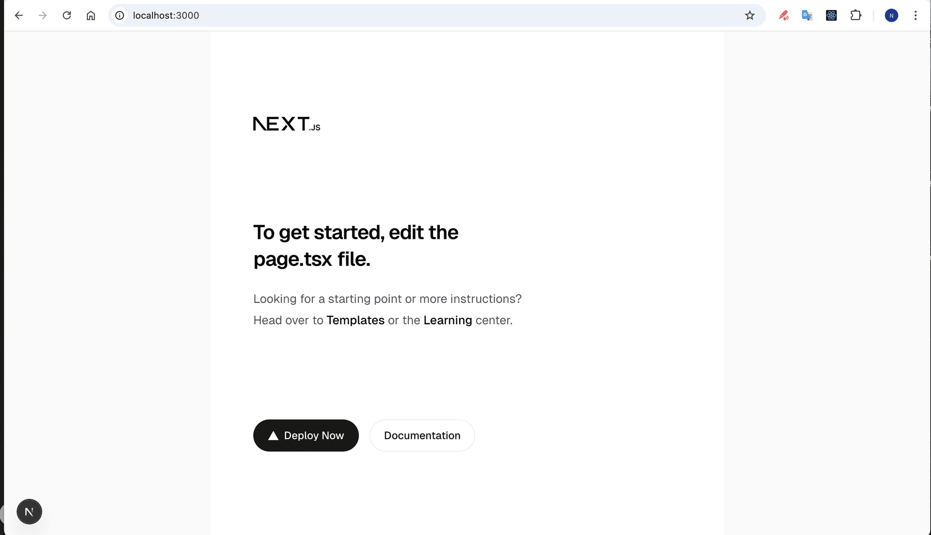 Next.jsでブラウザを立ち上げたばかりの画面